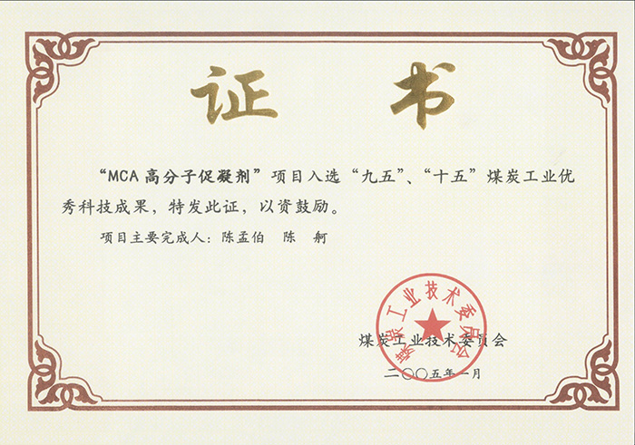 2005年1月MCA高分子促凝劑獲“九五、十五”科技成果獎(jiǎng).jpg